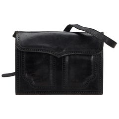 Vintage Authentic YSL Black Leather Shoulder Bag France MEDIUM