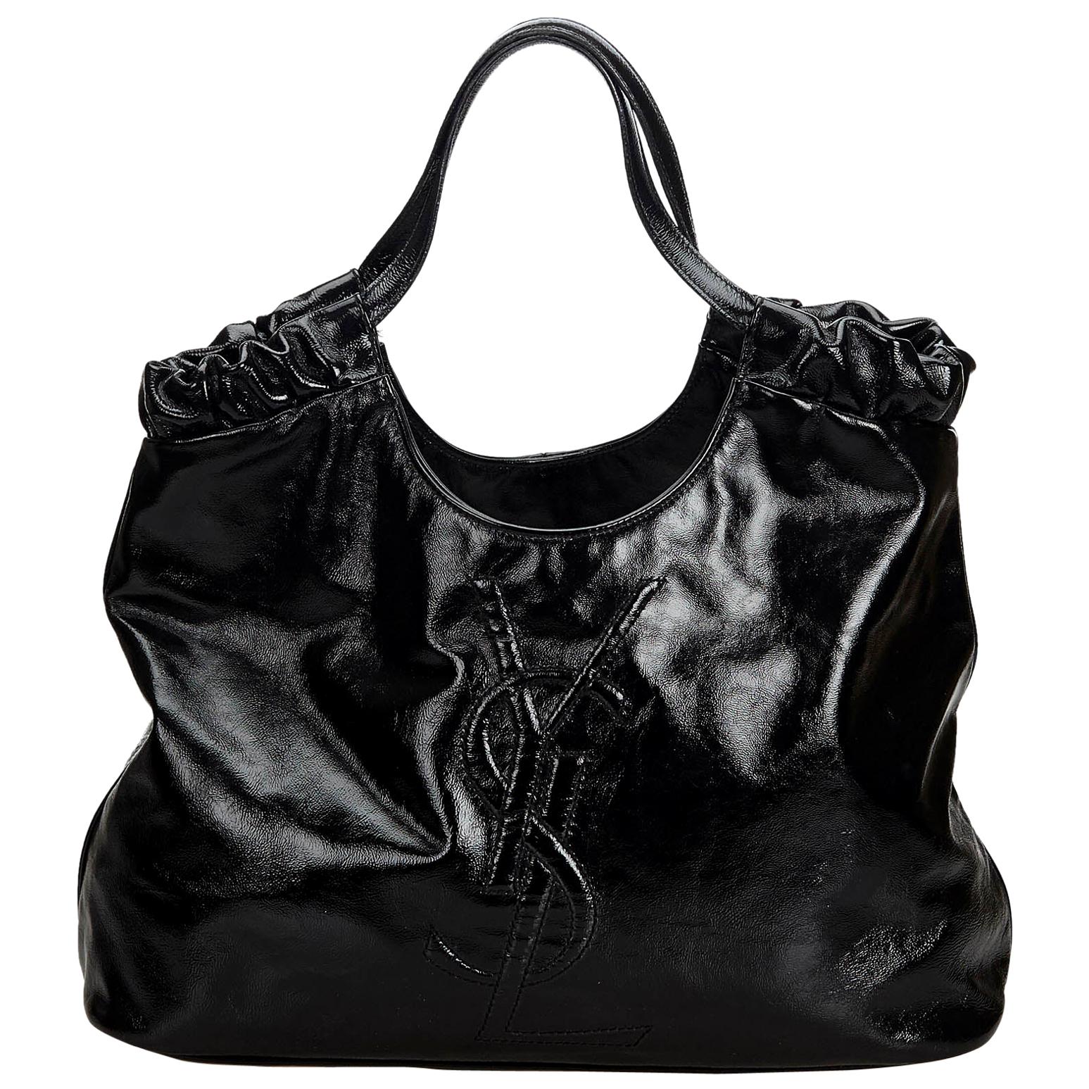 Vintage Authentic YSL Black Patent Leather Belle de Jour Tote Bag France LARGE  For Sale