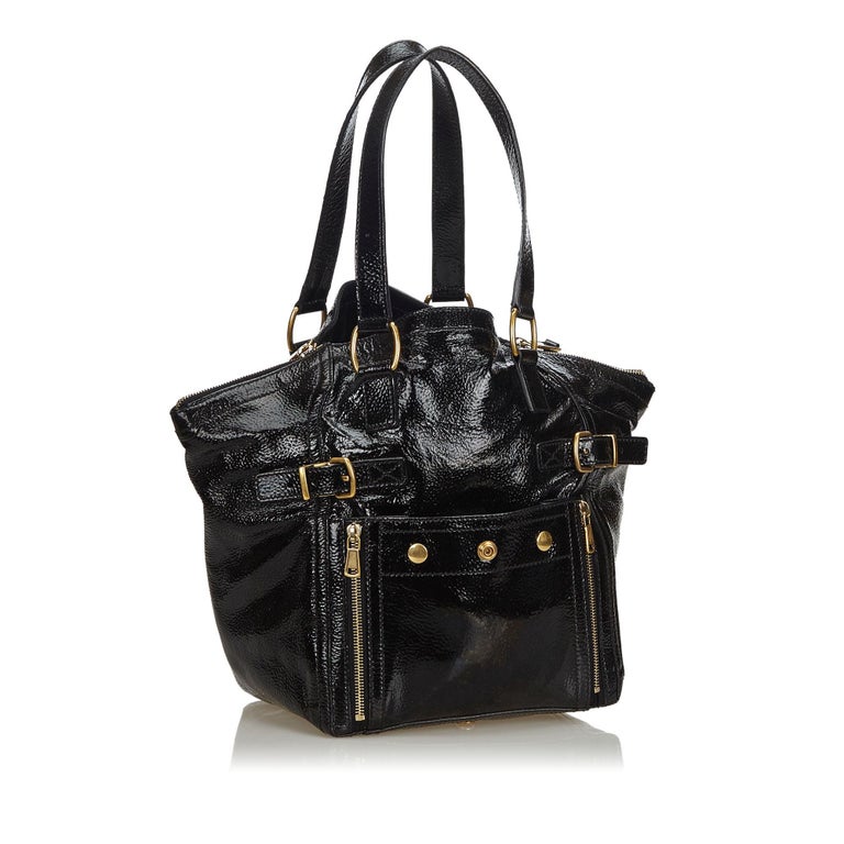 Vintage Authentic YSL Black Patent Leather Downtown Tote Bag France