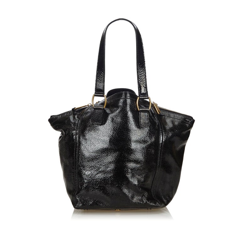 Vintage Authentic YSL Black Patent Leather Downtown Tote Bag France LARGE For Sale at 1stdibs