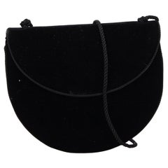 Vintage Authentic YSL Black Velour Fabric Crossbody Bag France SMALL 