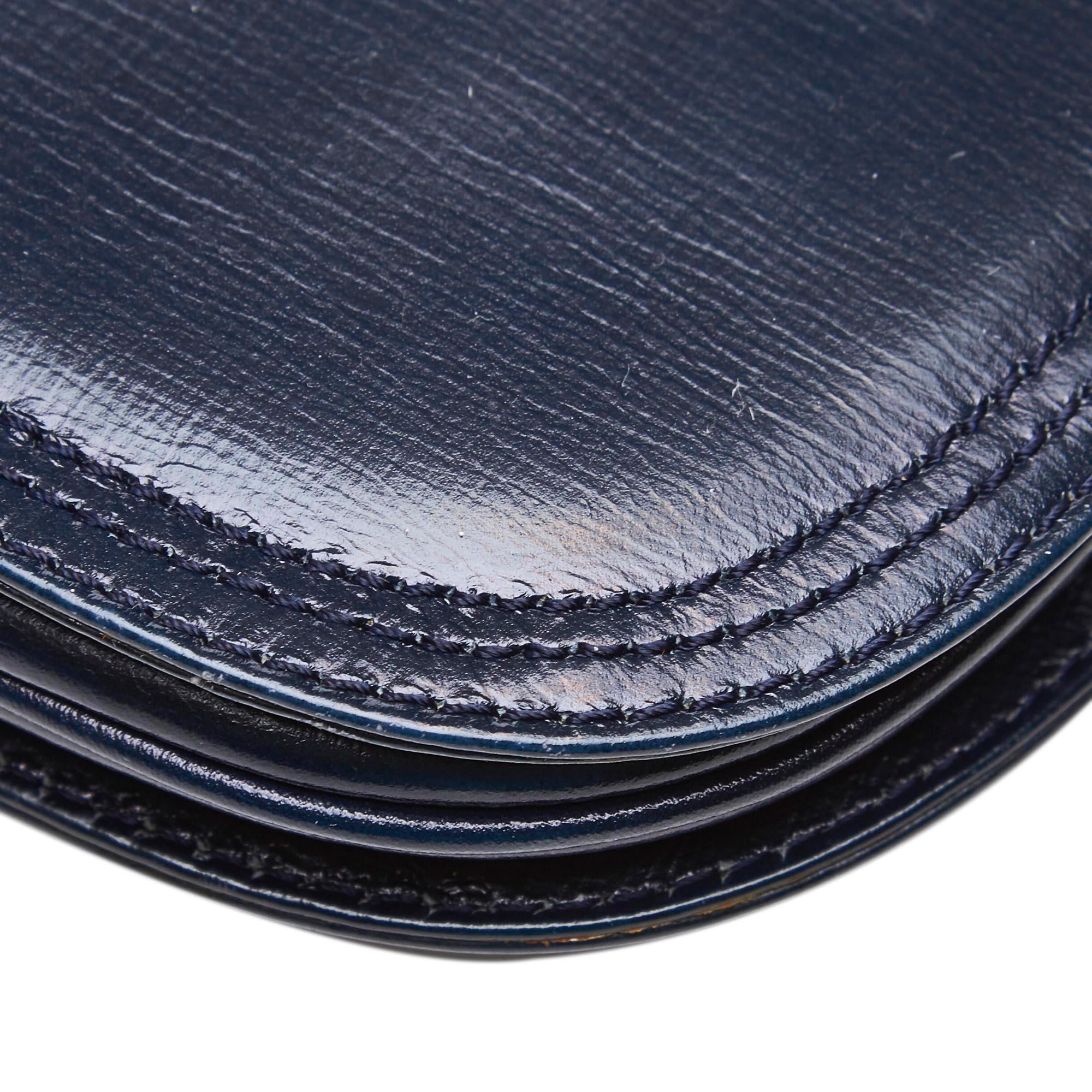 Vintage Authentic YSL Blue Navy Leather Handbag France w/ Dust Bag MEDIUM  For Sale 3