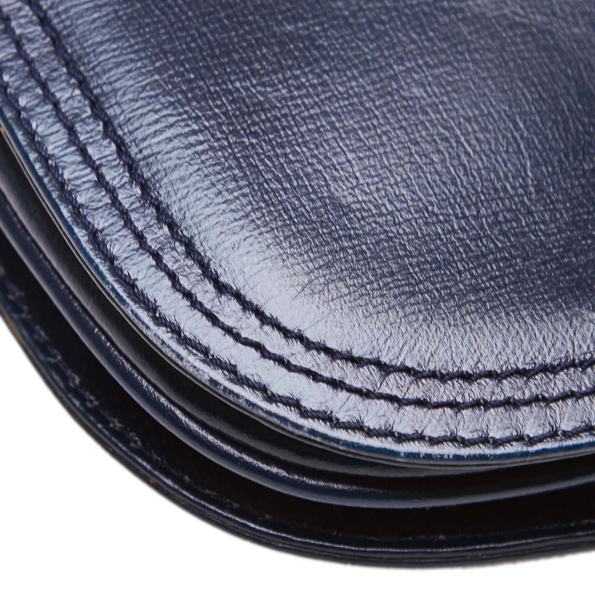 Vintage Authentic YSL Blue Navy Leather Handbag France w/ Dust Bag MEDIUM  For Sale 5