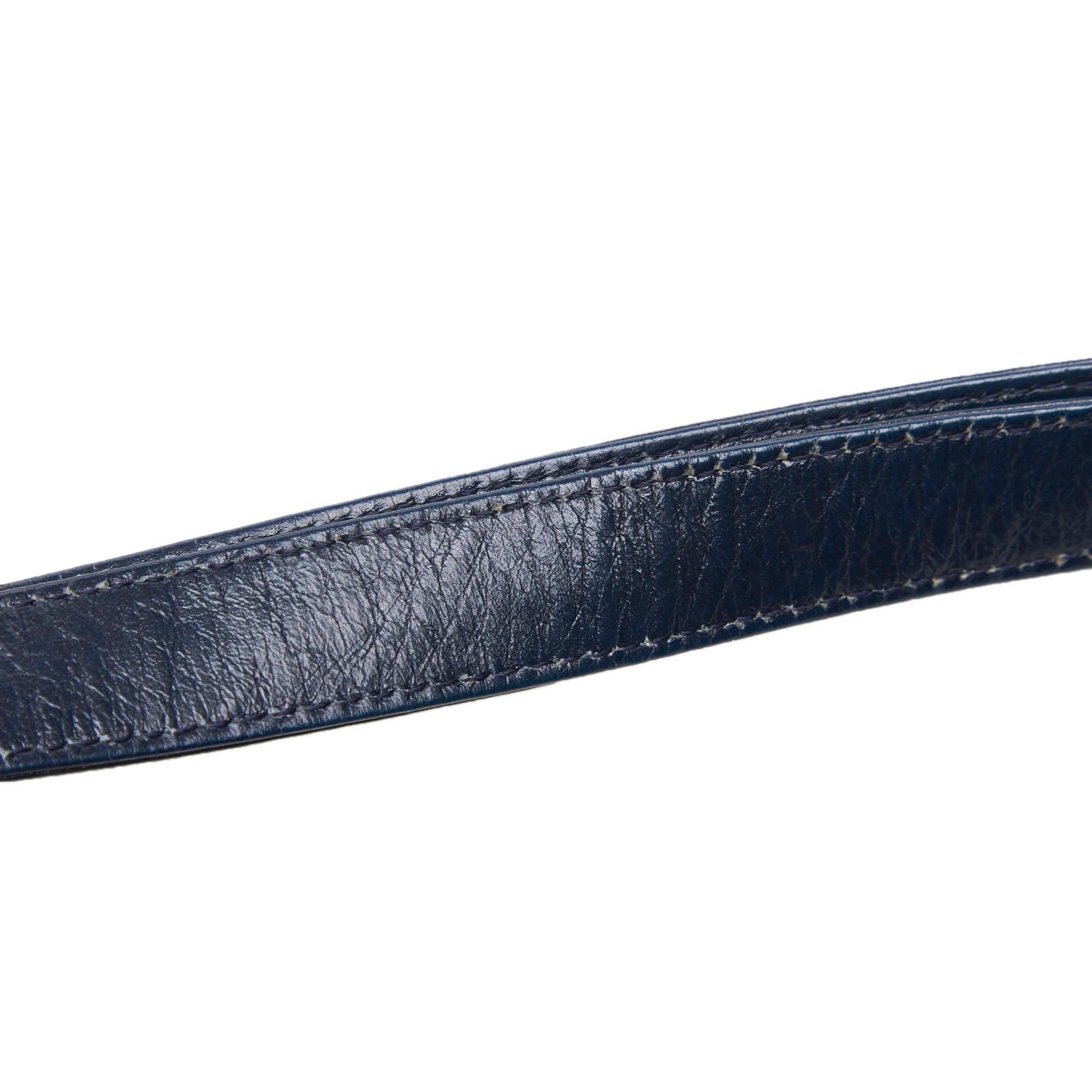 Vintage Authentic YSL Blue Navy Leather Handbag France w/ Dust Bag MEDIUM  For Sale 7