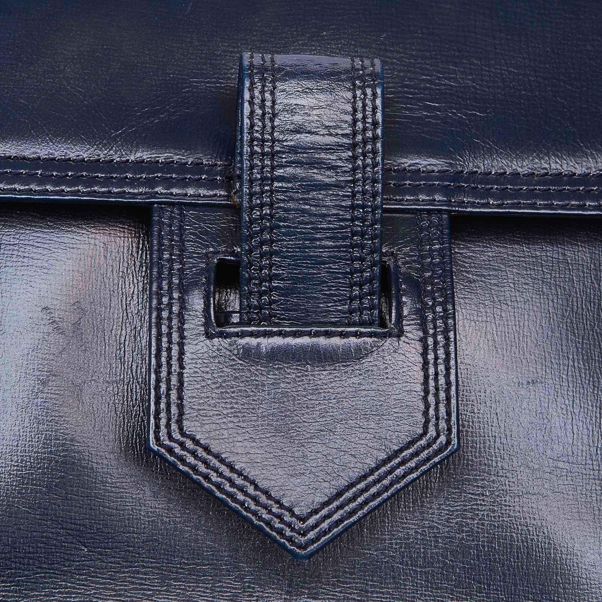 Women's Vintage Authentic YSL Blue Navy Leather Handbag France w/ Dust Bag MEDIUM  For Sale