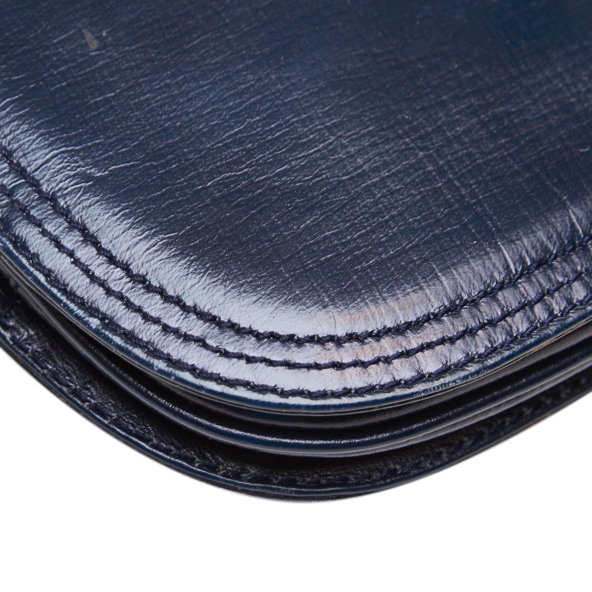 Vintage Authentic YSL Blue Navy Leather Handbag France w/ Dust Bag MEDIUM  For Sale 2