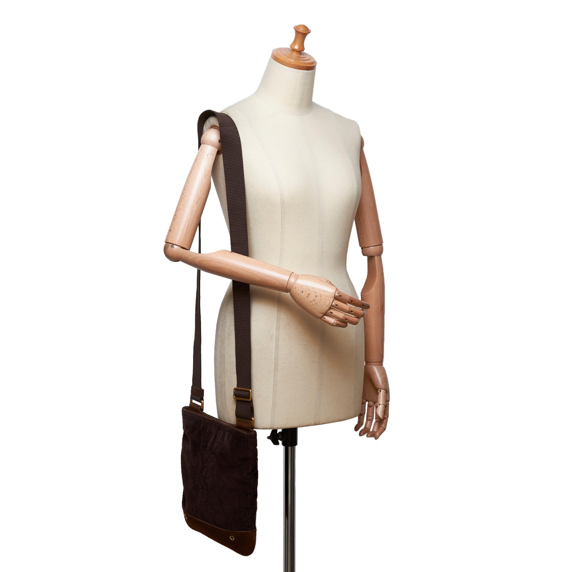Vintage Authentic YSL Brown Corduroy Fabric Crossbody Bag France MEDIUM  For Sale 7