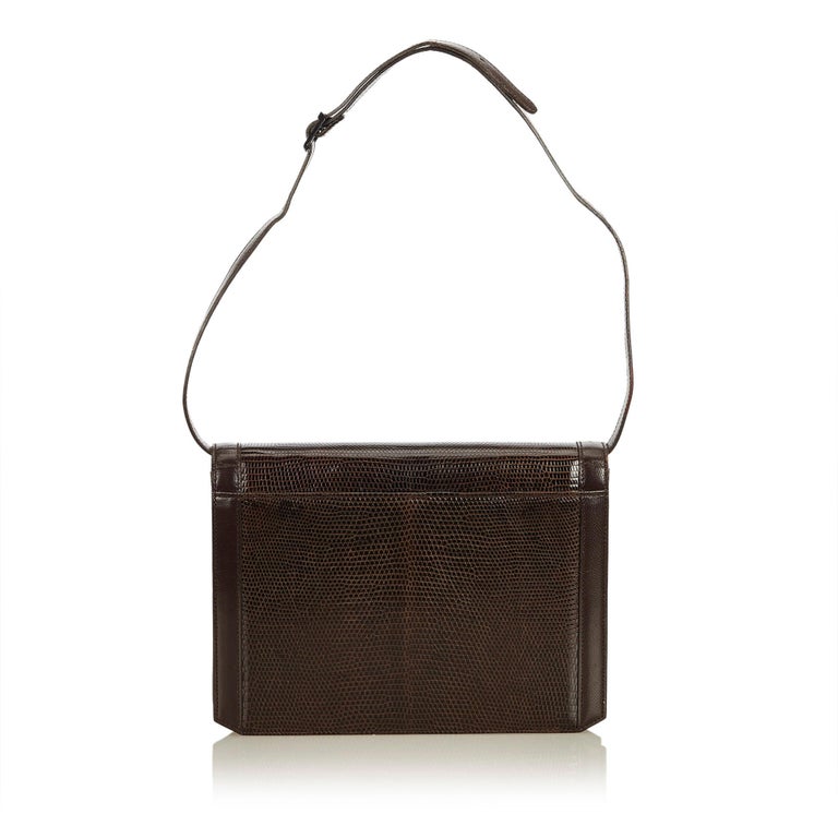 Vintage Authentic YSL Brown Dark Brown Leather Crossbody Bag France