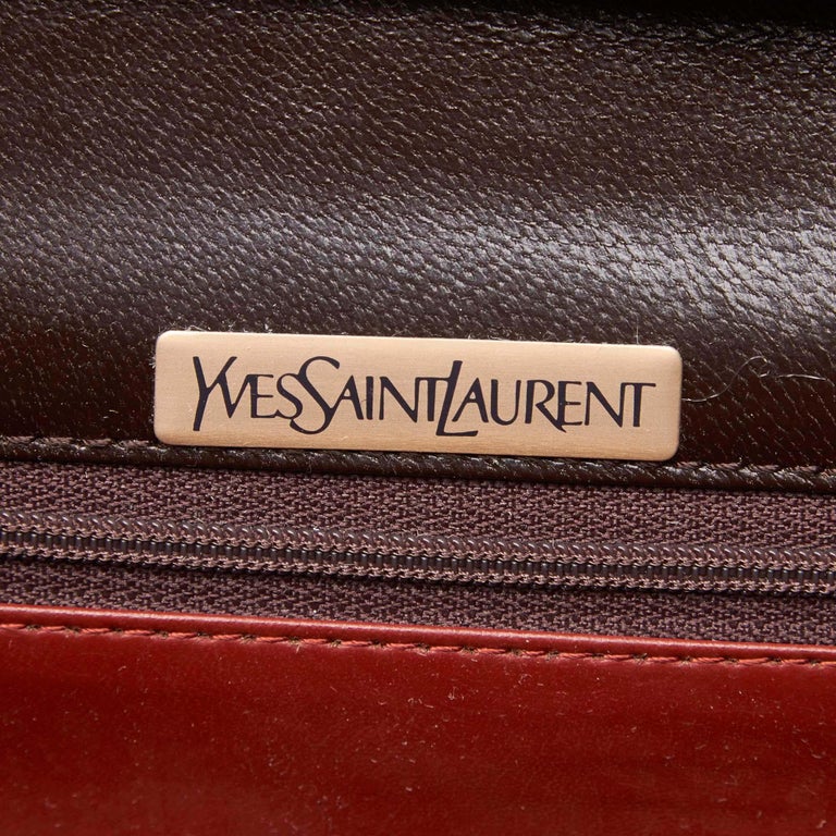 Vintage Authentic YSL Brown Dark Brown Leather Crossbody Bag France