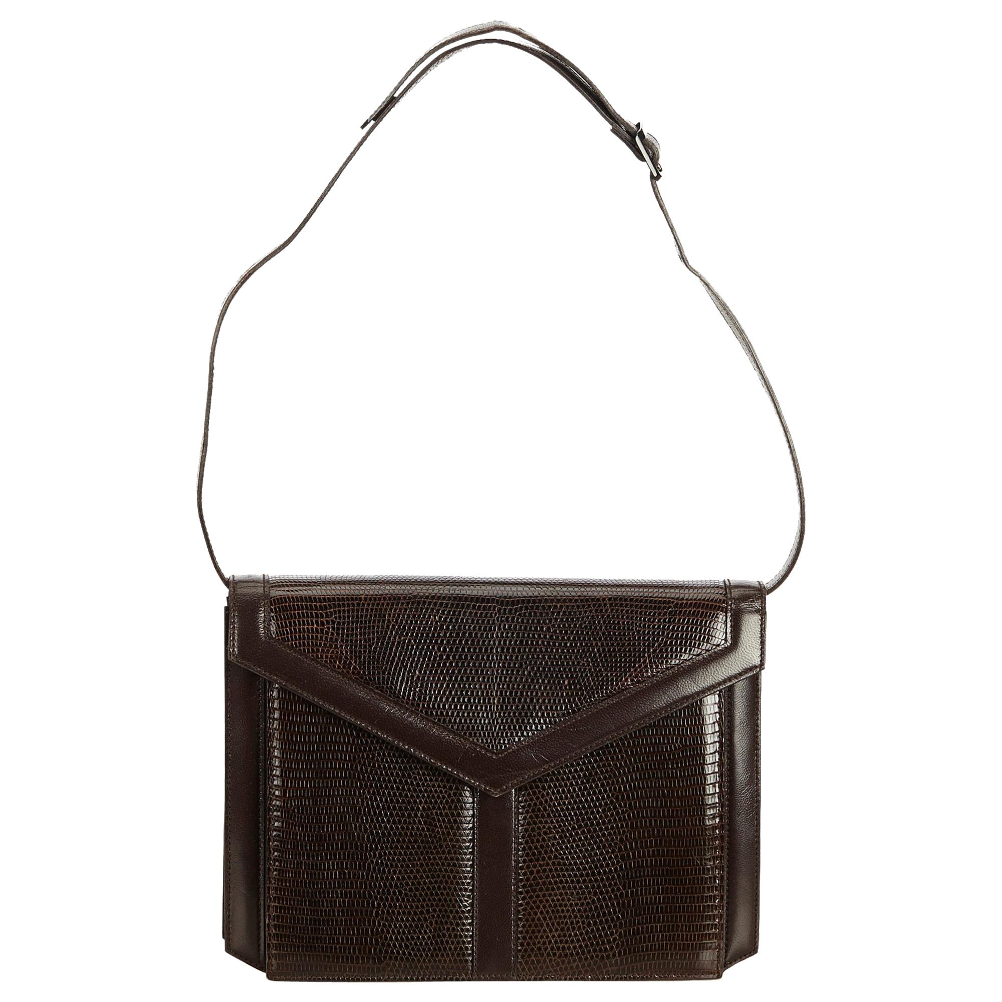 Vintage Authentic YSL Brown Dark Brown Leather Crossbody Bag France MEDIUM  For Sale