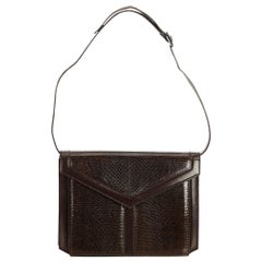 Vintage Authentic YSL Brown Dark Brown Leather Crossbody Bag France MEDIUM 
