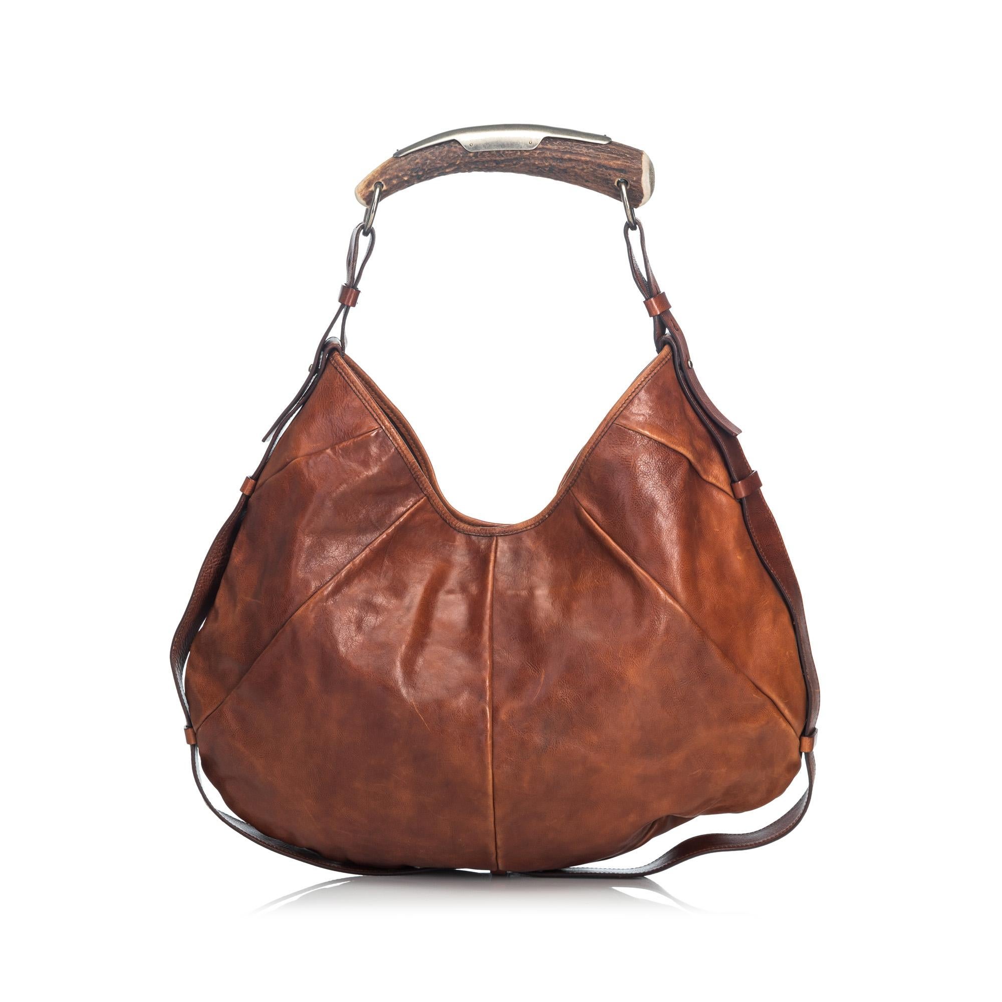 Vintage Authentic YSL Brown Dark Brown Leather Mombasa Hobo Bag France LARGE  In Good Condition In Orlando, FL