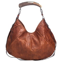 Vintage Authentic YSL Brown Dark Brown Leather Mombasa Hobo Bag France LARGE 