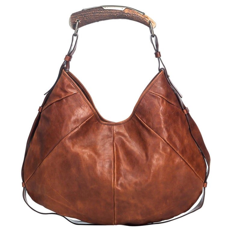 Vintage Authentic YSL Brown Dark Brown Leather Mombasa Hobo Bag France