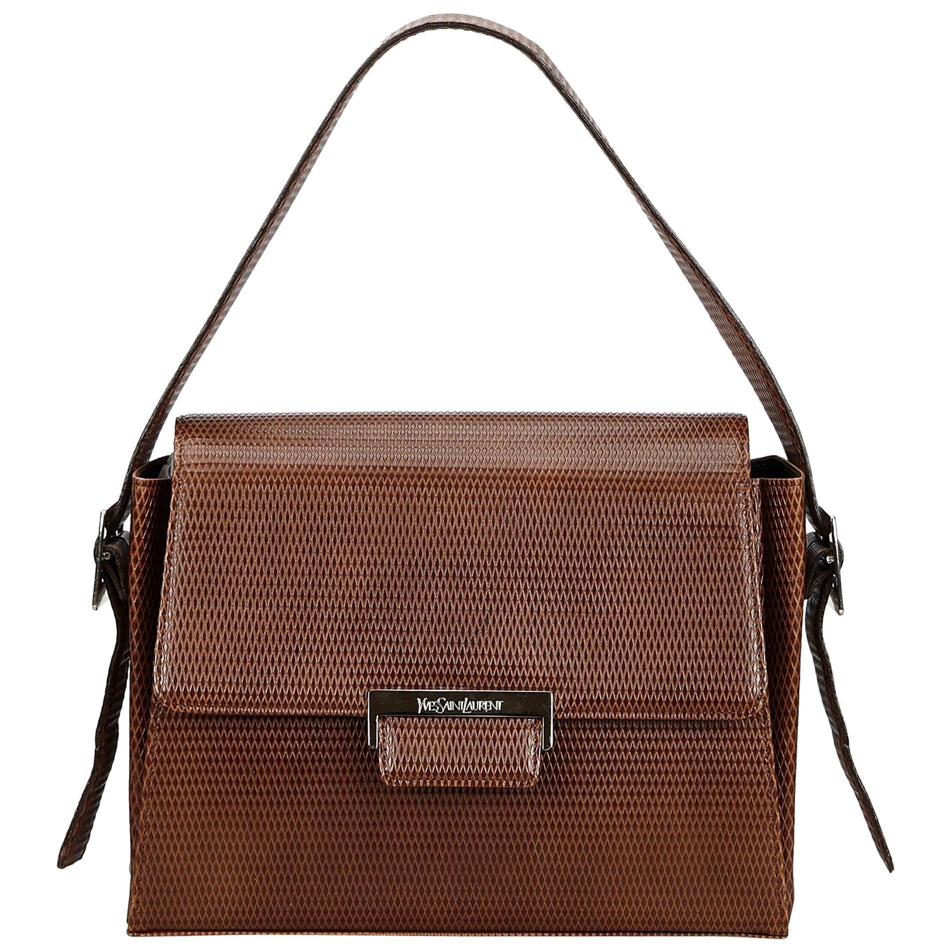 Vintage Authentic YSL Brown Dark Brown Leather Shoulder Bag France MEDIUM  For Sale