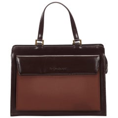 Vintage Authentic YSL Brown Dark Brown Leather Tote Bag FRANCE LARGE
