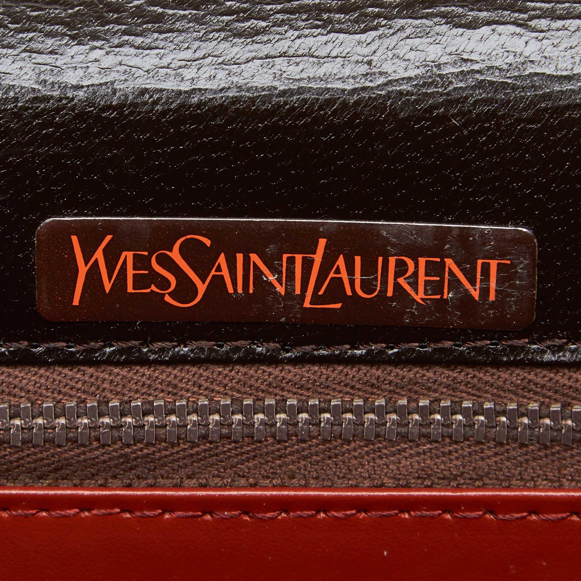Vintage Authentic YSL Brown Leather Clutch Bag France SMALL  1