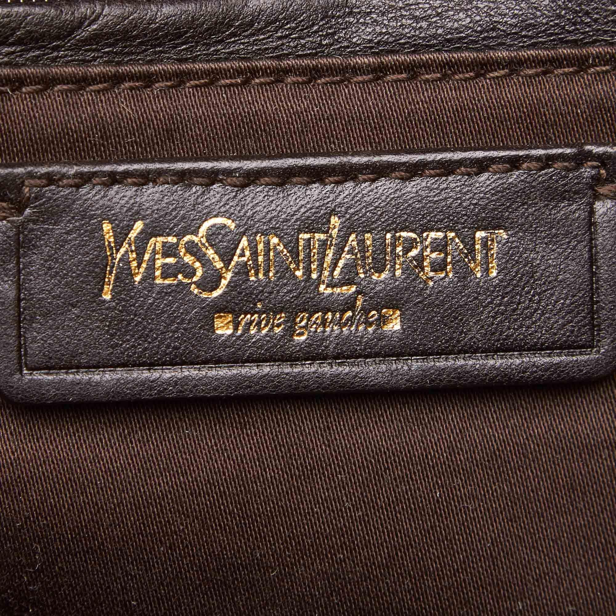 Vintage Authentic YSL Brown Leather Easy Boston Bag France w Dust Bag LARGE  In Good Condition For Sale In Orlando, FL