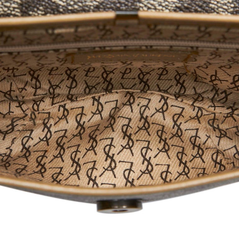 Vintage Authentic YSL Gray Coated Canvas Fabric Crossbody Bag France