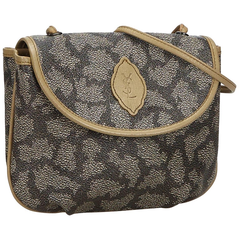 Vintage Authentic YSL Gray Coated Canvas Fabric Crossbody Bag France SMALL For Sale at 1stdibs