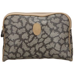 Vintage Authentic YSL Gray PVC Plastic Printed Clutch Bag France SMALL