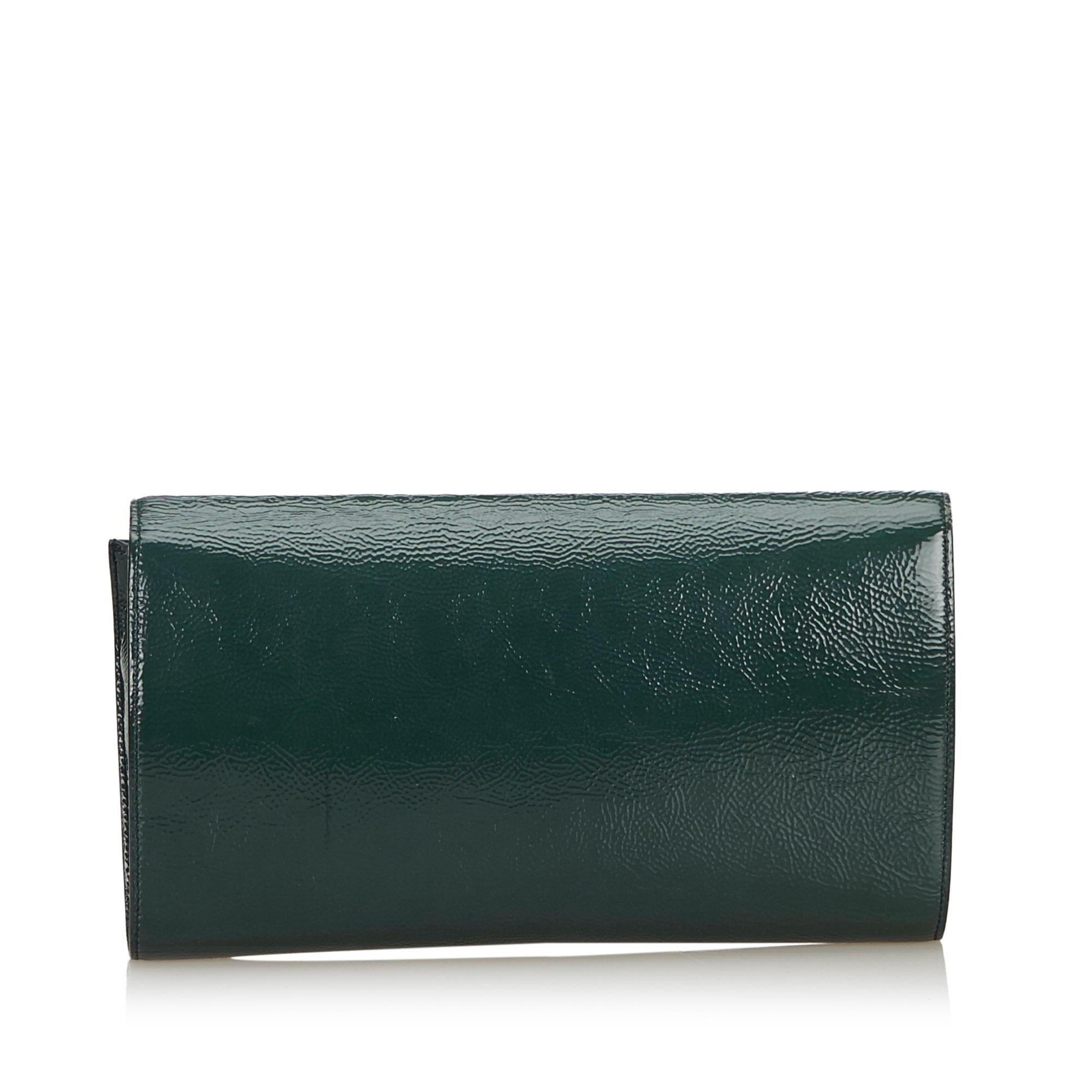Black Vintage Authentic YSL Green Belle du Jour Clutch France w Dust Bag SMALL  For Sale