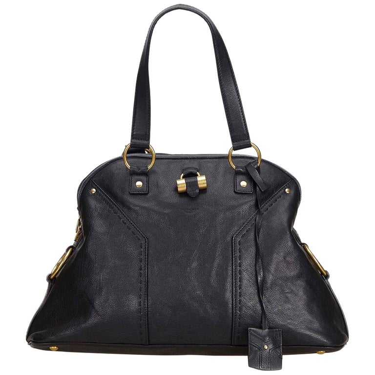 Vintage Authentic YSL Leather Muse Handbag France w Dust Bag Padlock Key LARGE For Sale at 1stdibs