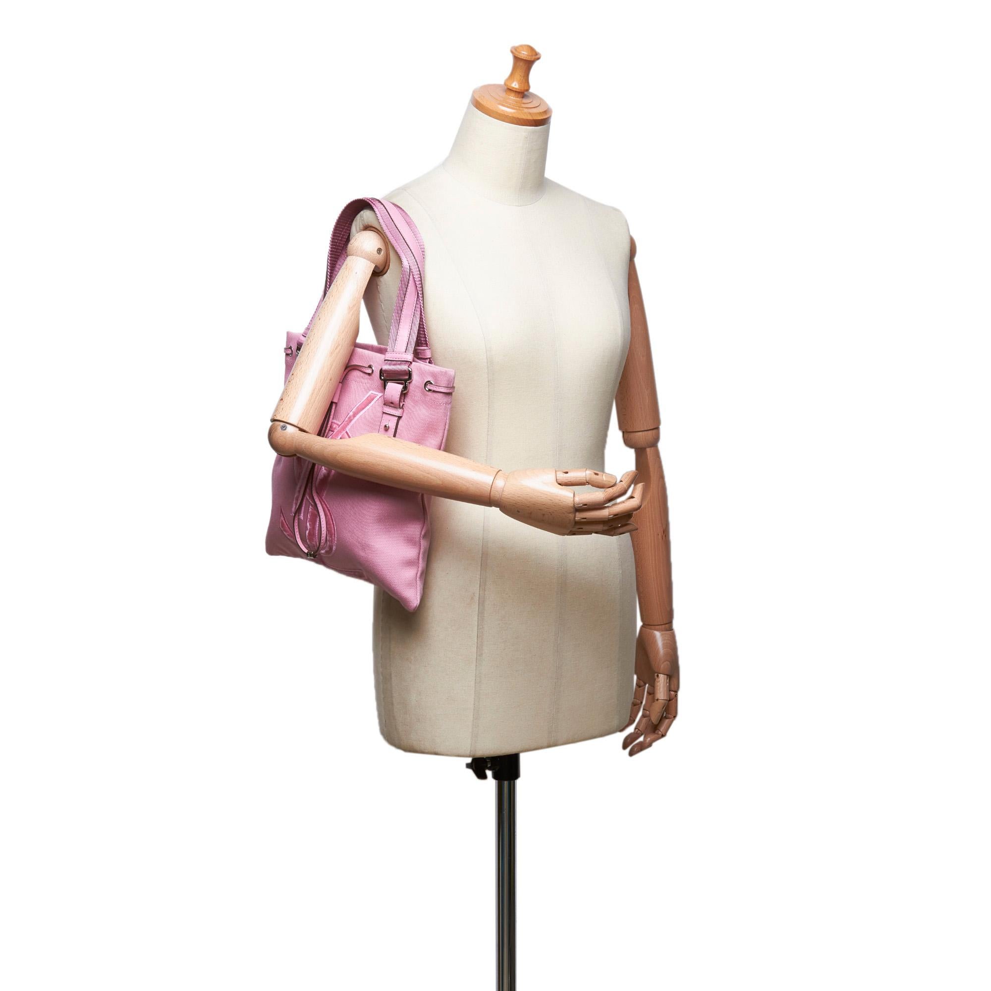 Vintage Authentic YSL Pink Canvas Fabric Kahala Tote Bag France LARGE  For Sale 3
