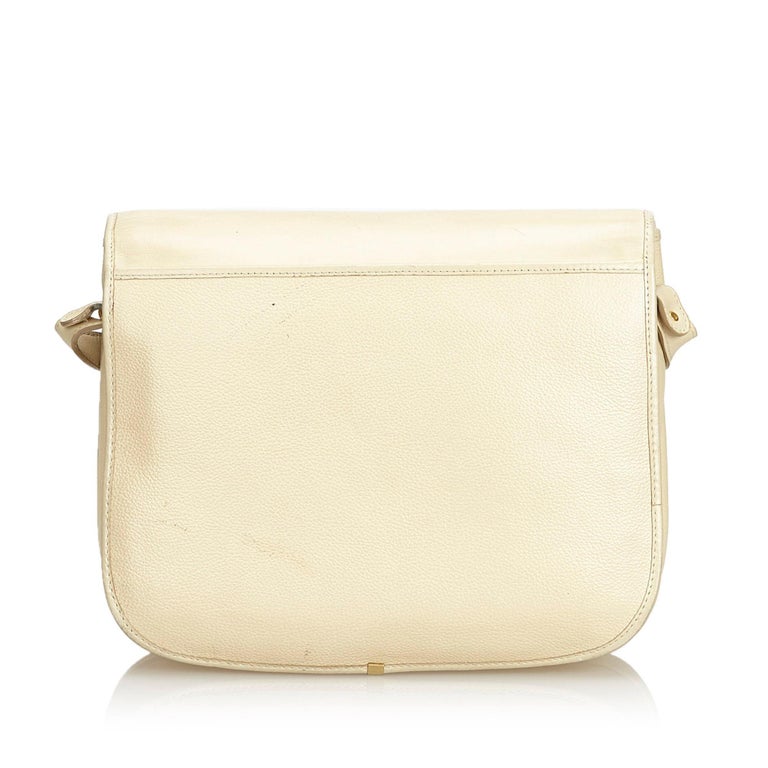 Vintage Authentic YSL White Ivory Leather Crossbody Bag France MEDIUM For Sale at 1stdibs