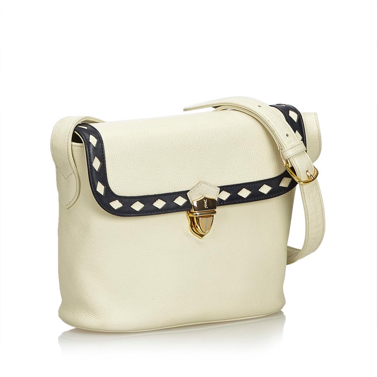 Vintage Authentic YSL White Ivory Leather Crossbody Bag France SMALL at 1stDibs