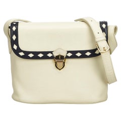 Used Authentic YSL White Ivory Leather Crossbody Bag France SMALL