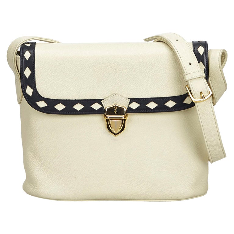 Vintage Authentic YSL White Ivory Leather Crossbody Bag France SMALL at 1stDibs