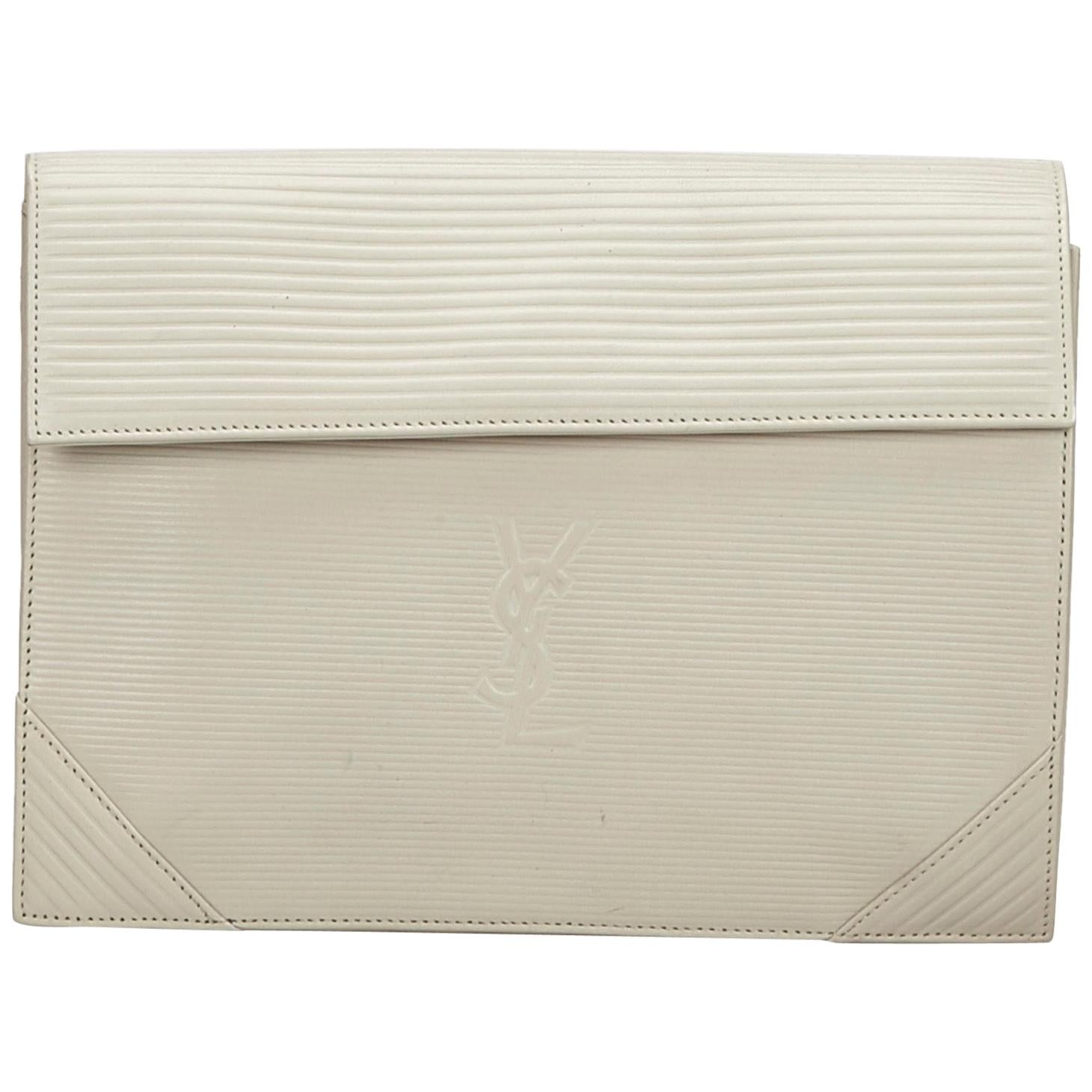 Vintage Authentic YSL White Leather Clutch Bag France SMALL  For Sale