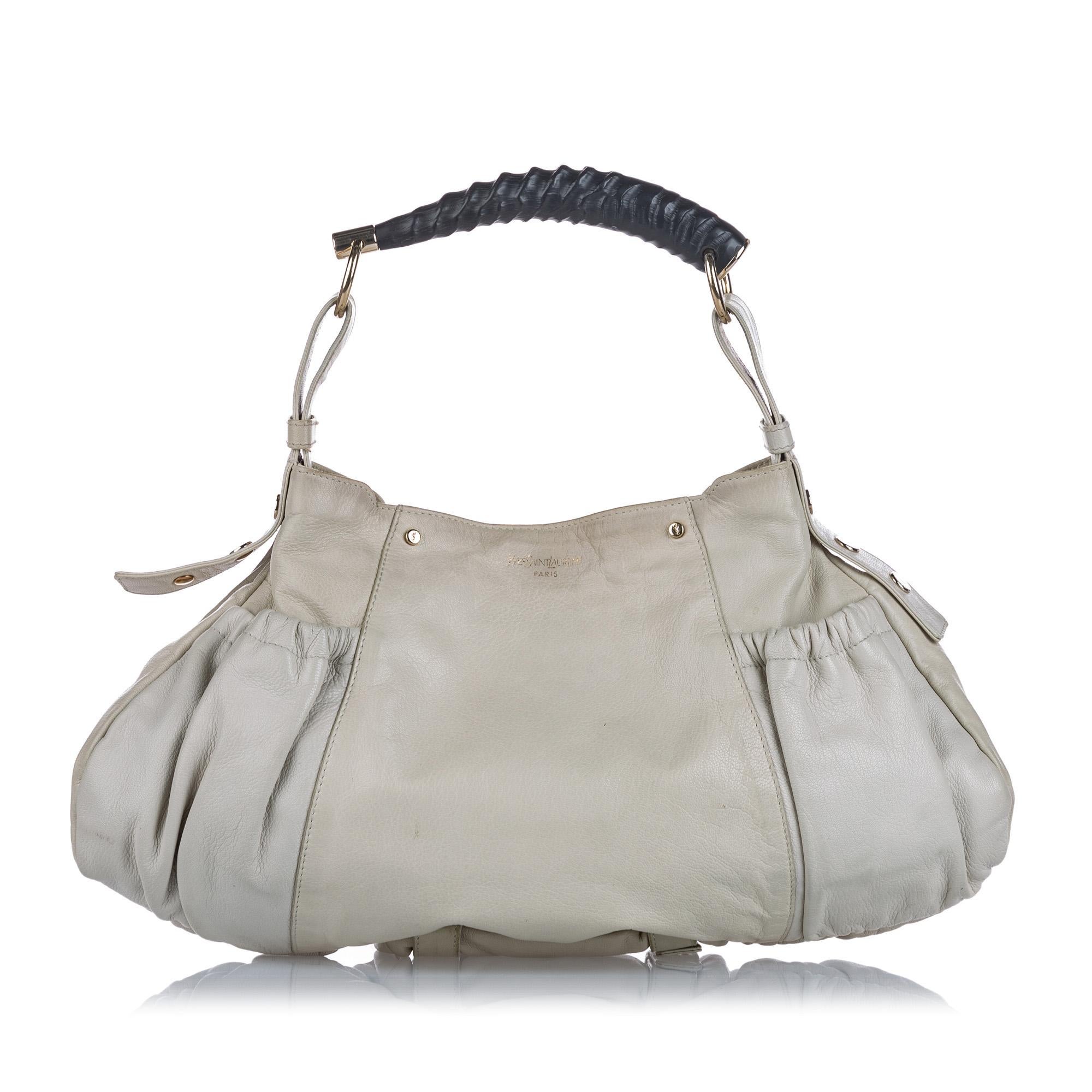 Gray Vintage Authentic YSL White Leather Mombasa Shoulder Bag ITALY LARGE  For Sale