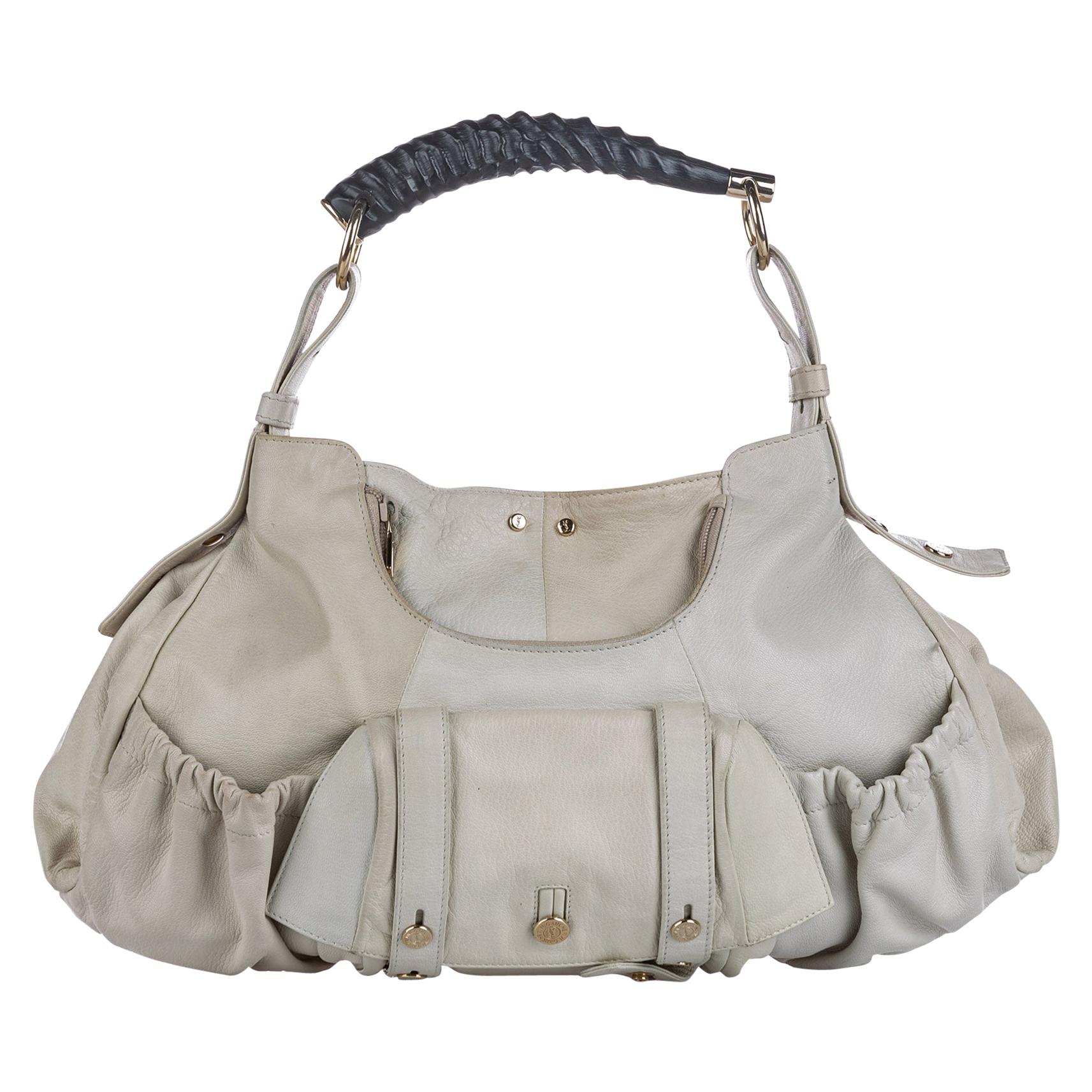 Vintage Authentic YSL White Leather Mombasa Shoulder Bag ITALY LARGE  For Sale
