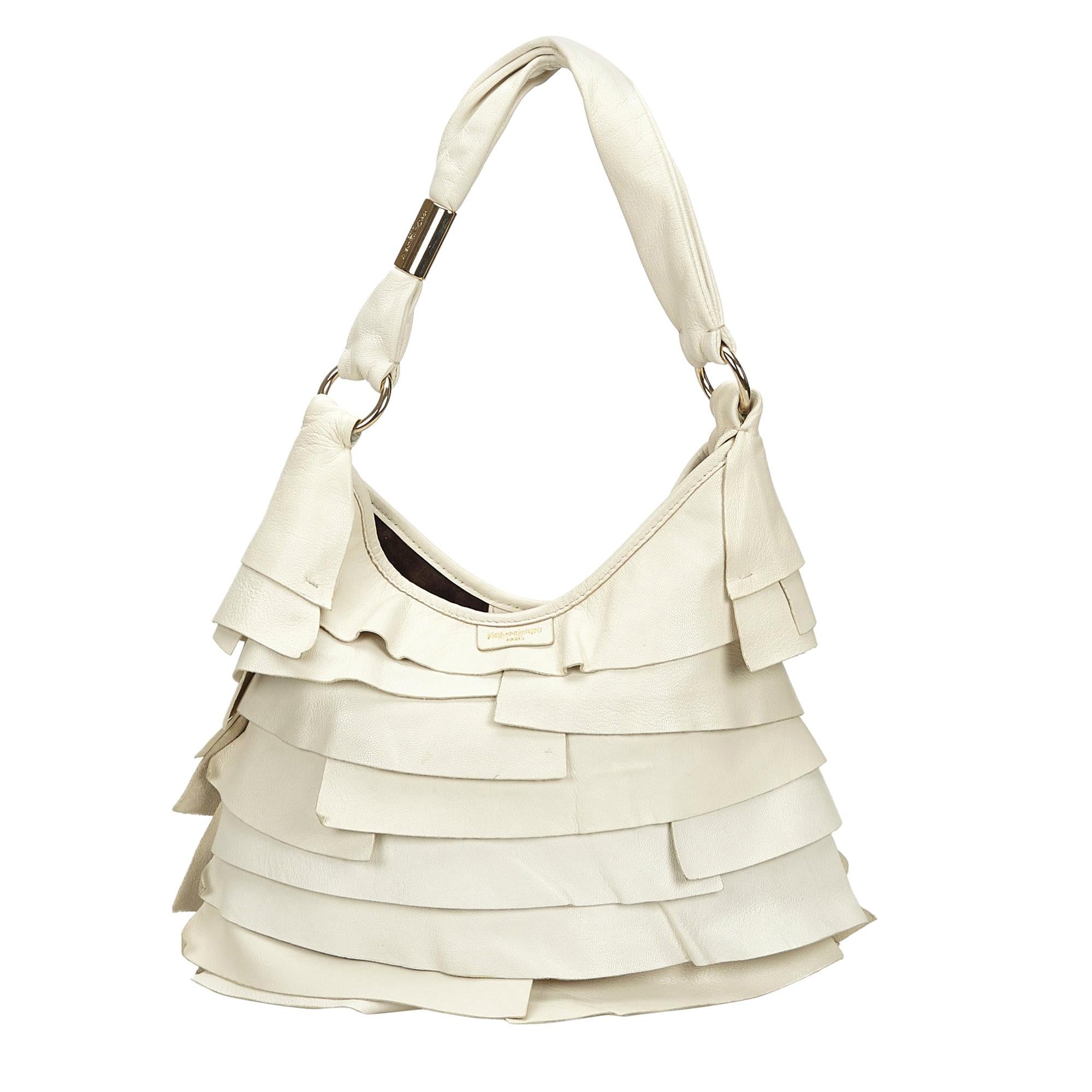 Vintage Authentic YSL White Leather Saint Tropez Shoulder Bag Italy MEDIUM  For Sale