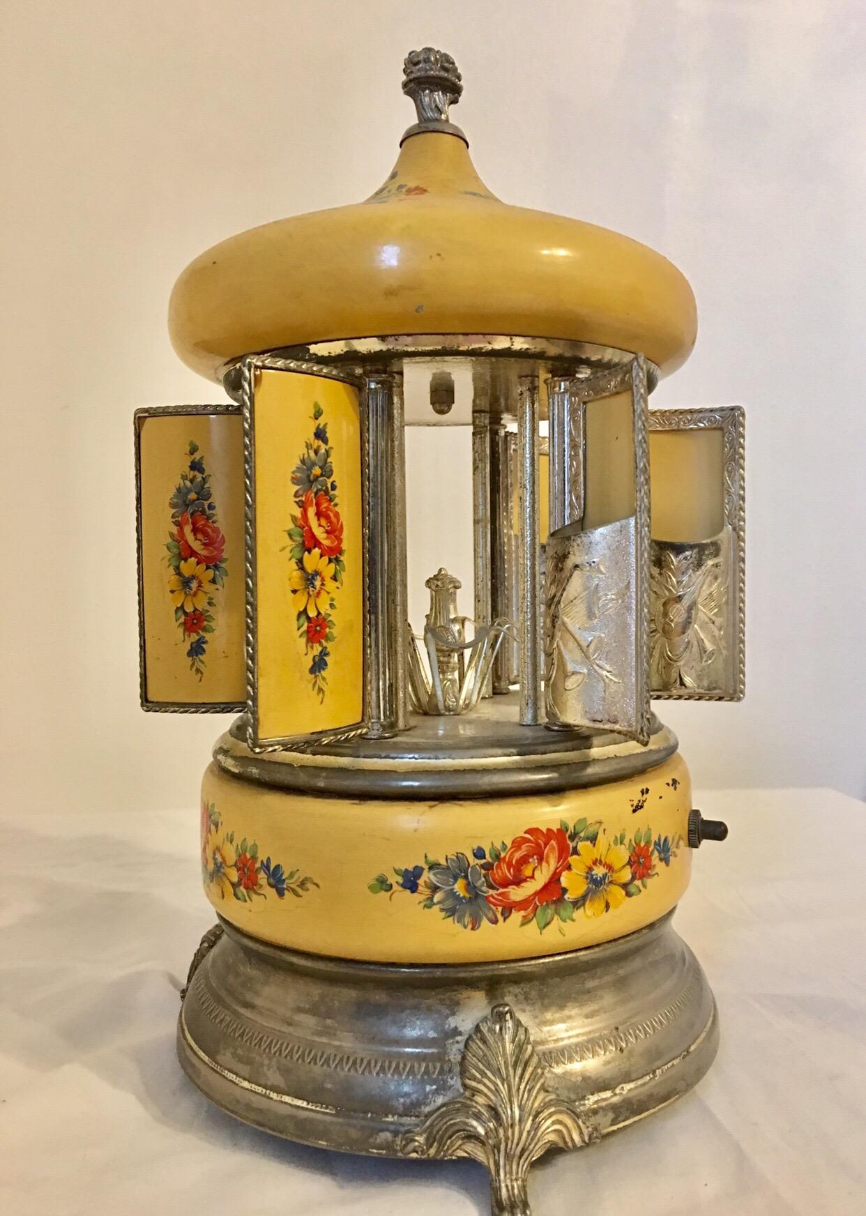This beautiful automation and musical cigarette holder is in good working condition. The hand painted metal panel has some worn and tarnished as shown on the photos. Please study the photos carefully as form part of the description.