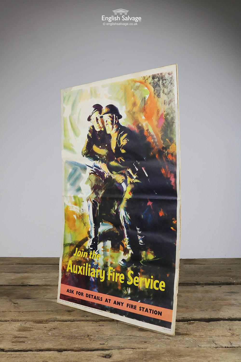 Vintage Auxiliary Fire Service Poster, 20th Century In Good Condition For Sale In London, GB