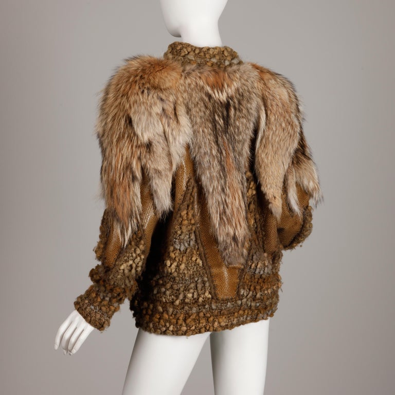 Vintage Avant Garde Coyote Fur + Leather Knit Jacket at 1stDibs