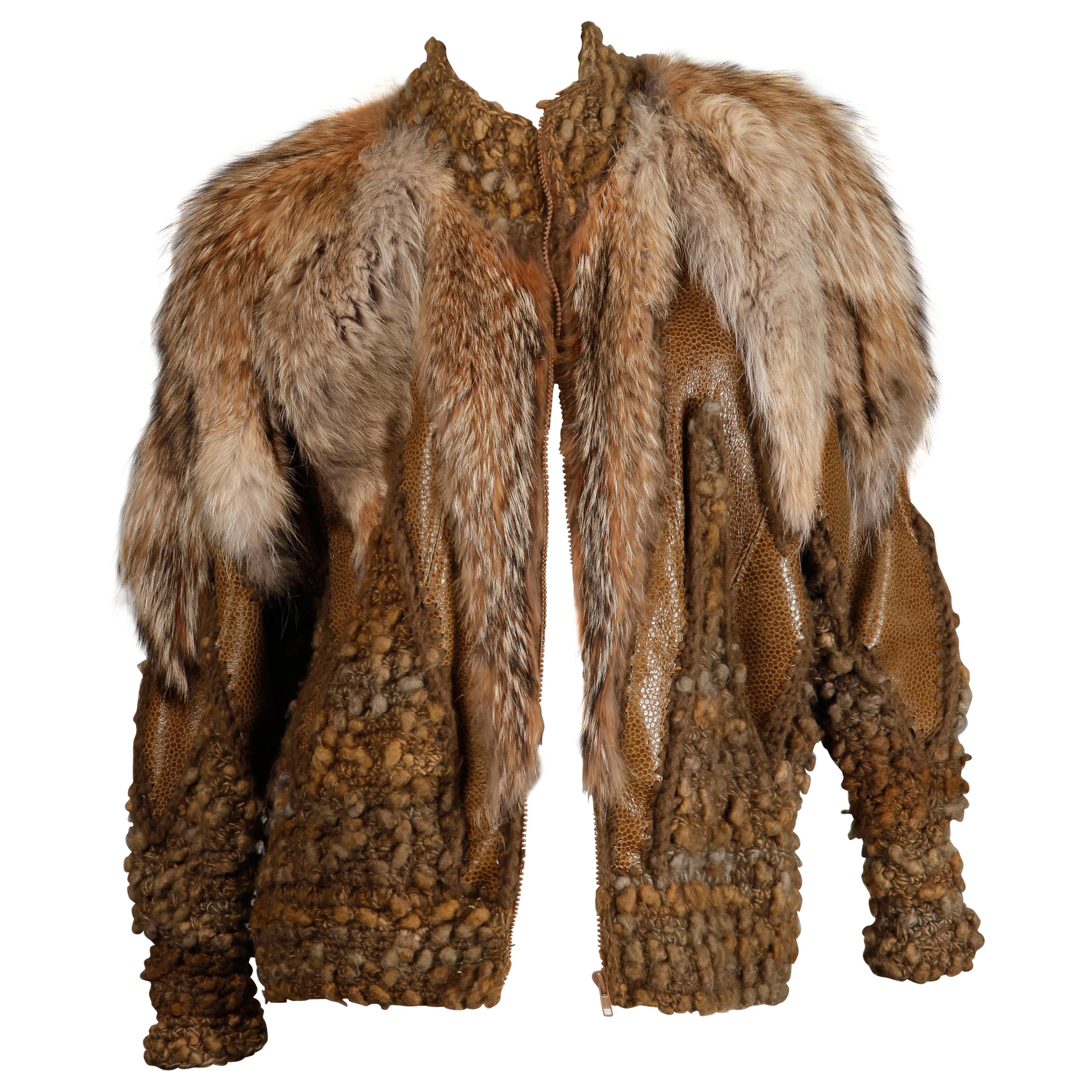Vintage Avant Garde Coyote Fur + Leather Knit Jacket