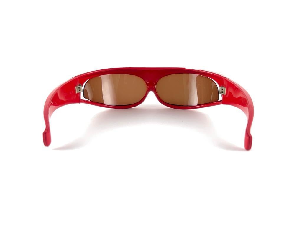 Women's or Men's Vintage Avantgarde Red Mask Wrap Around Sunglasses  Made in Italy For Sale