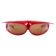 Retro Avantgarde Red Mask Wrap Around Sunglasses  Made in Italy