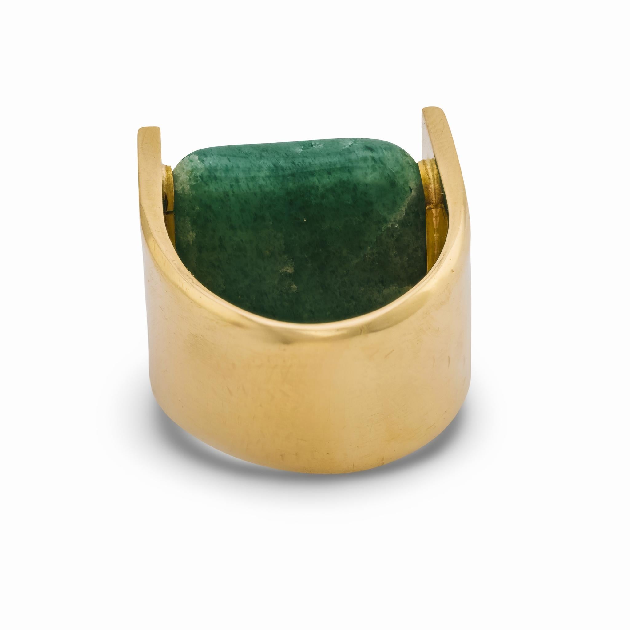 Moderne Bague de cocktail en or jaune 14k avec aventurine vintage en vente