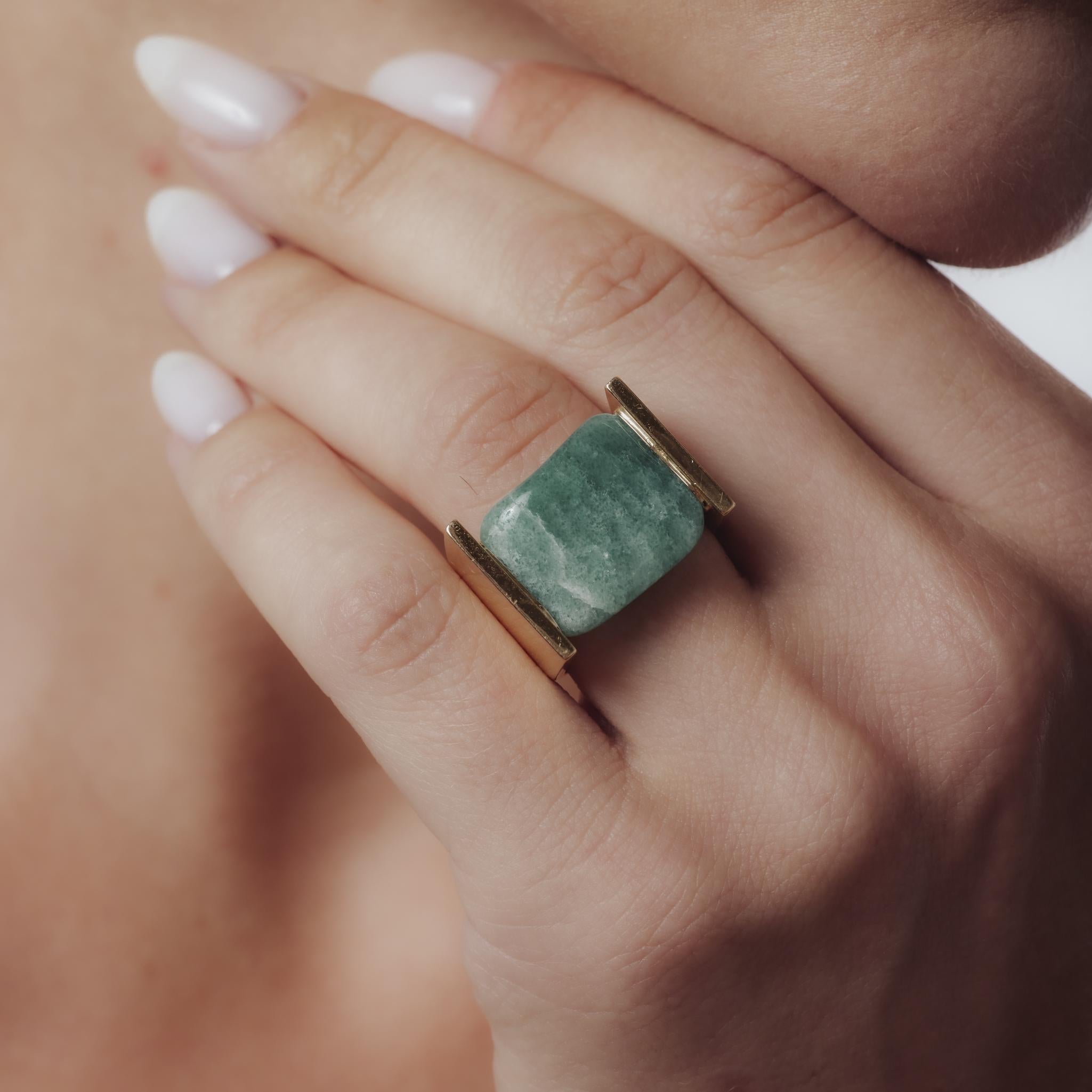 Bague de cocktail en or jaune 14k avec aventurine vintage Pour femmes en vente