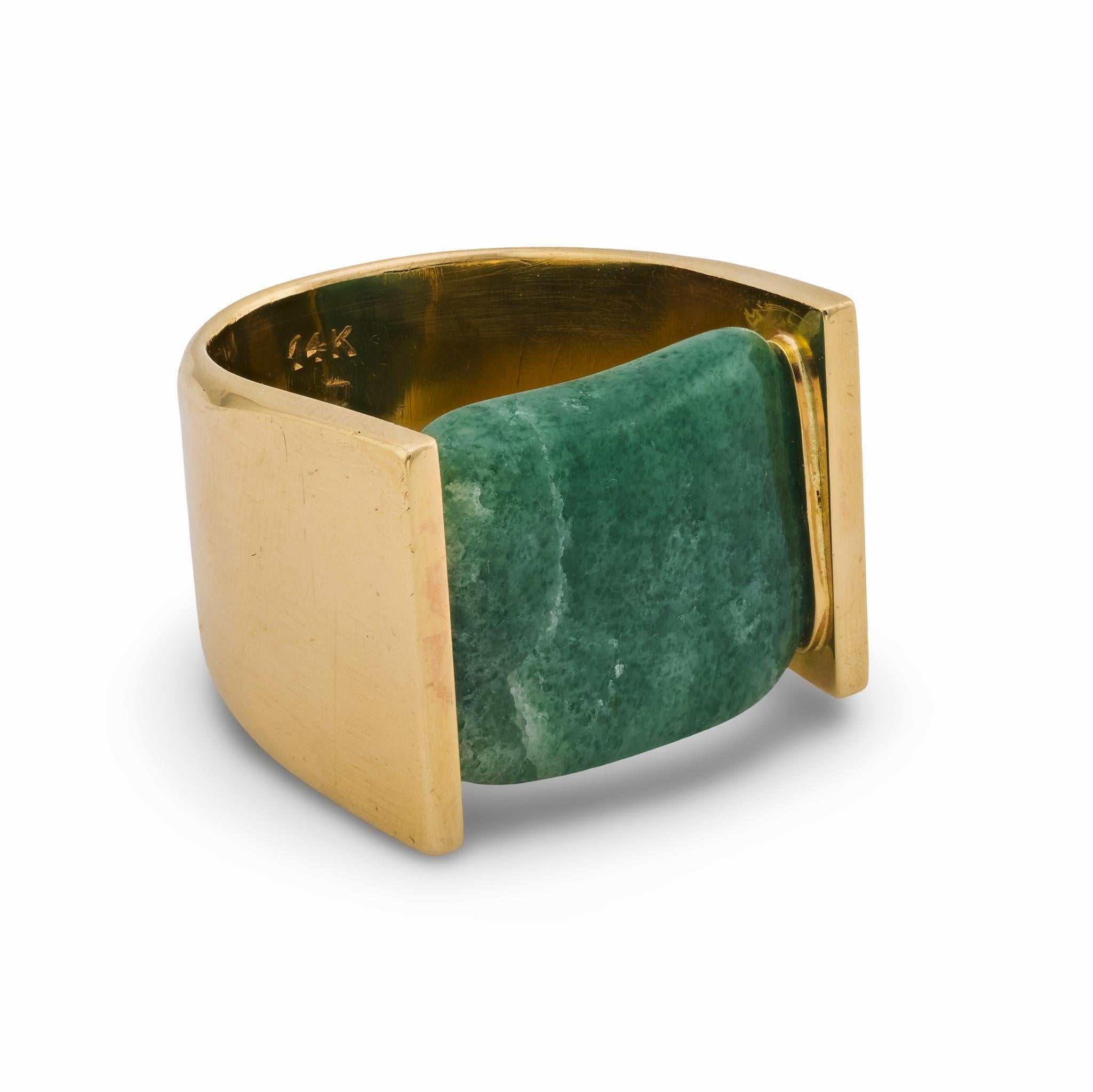 Bague de cocktail en or jaune 14k avec aventurine vintage en vente 1