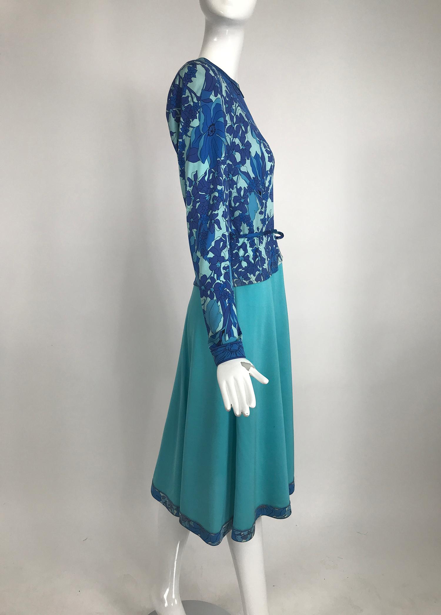 Blue Vintage Averado Bessi Silk Print Dress and Belt