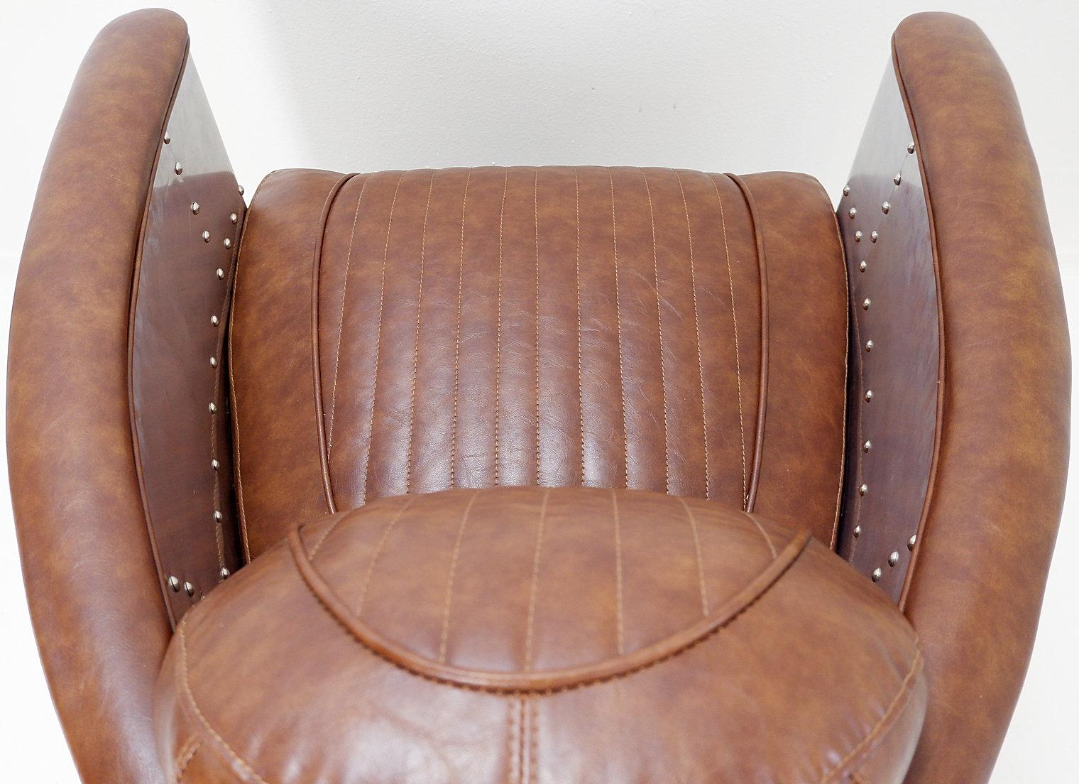 Vintage Aviator armchair riveted aluminum and cognac leather For Sale 3