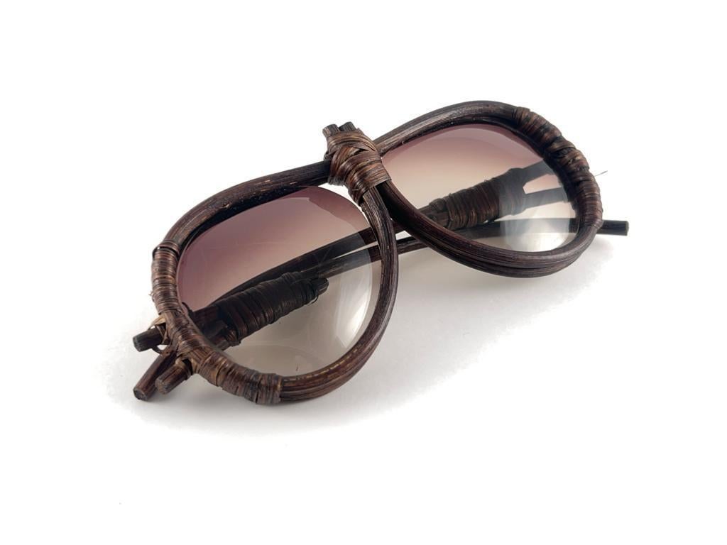 Vintage Aviator Bamboo Wood Oversized Sunglasses 1980's For Sale 7