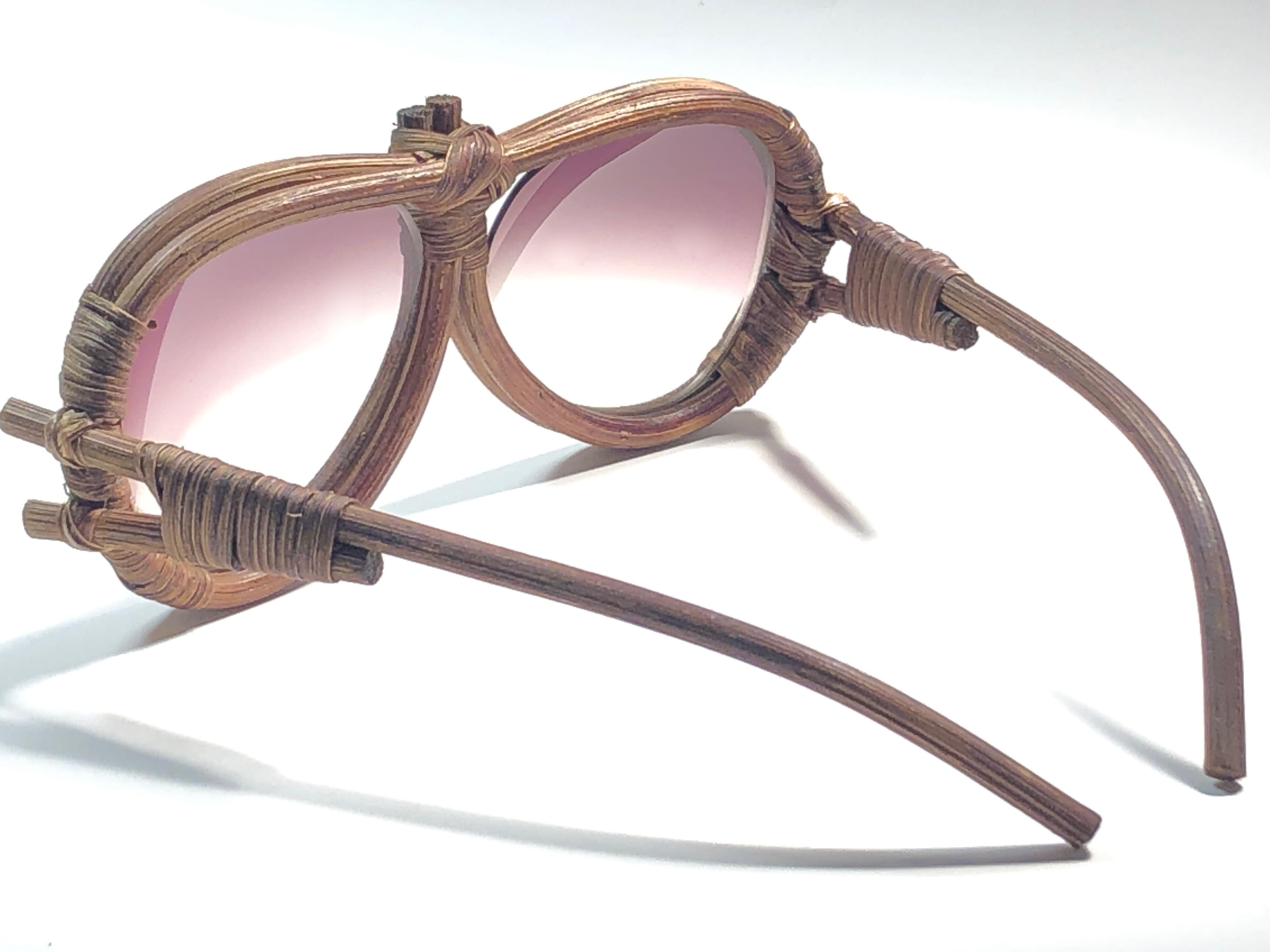 Brown Vintage Aviator Bamboo Wood Oversized Sunglasses 1980's
