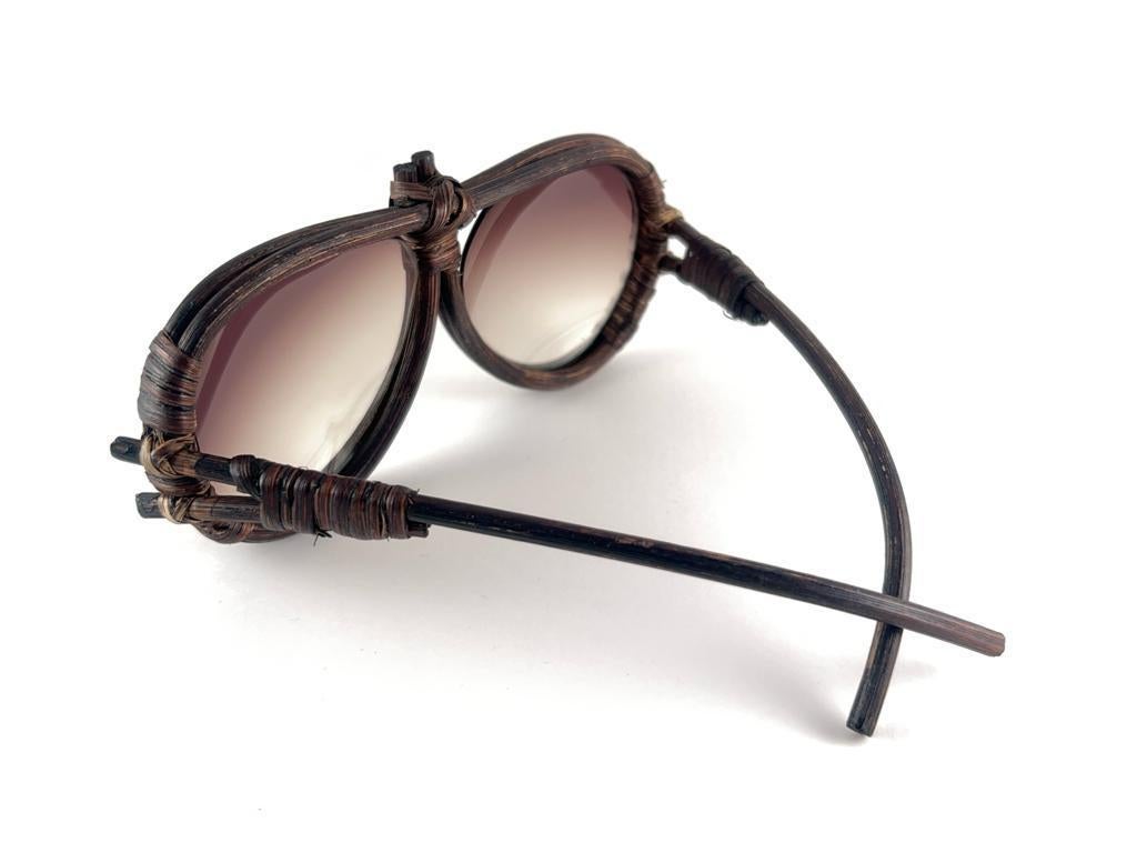 Women's or Men's Vintage Aviator Bamboo Wood Oversized Sunglasses 1980's For Sale